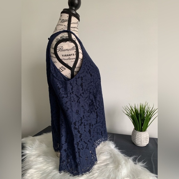 Joie Navy Blouse with Lace over lay with Bell Sleeve SZ: US S - Picture 3 of 7